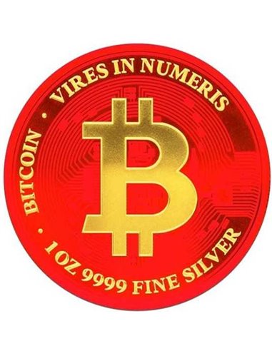 BITCOIN Spazio Rosso Colorizzato Moneta Argento 1 Oz 2$ Niue 2022