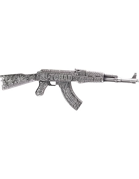 ASSAULT RIFLE Antiqued 2 Oz Silver Coin 10000 Francs Chad 2024