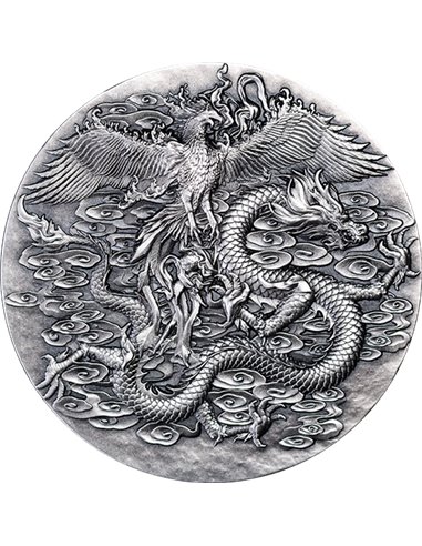 DOUBLE DRAGON AND PHOENIX 1.8 Oz Silver Coin 1118 Francs CFA Gabon ...