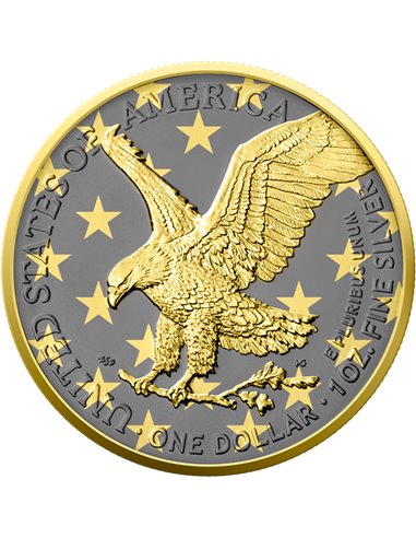 GOLDEN RING American Eagle 1 Oz Silver Coin 1$ USA 2024