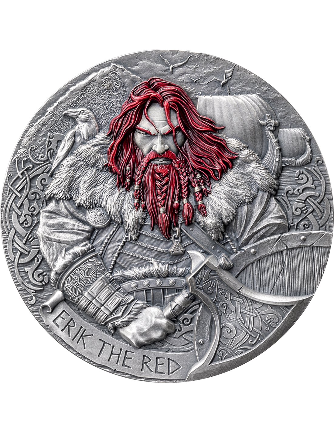 ЭРИК КРАСНЫЙ The Way to Valhalla 2 Oz Монета Серебро 2000 Франков К...