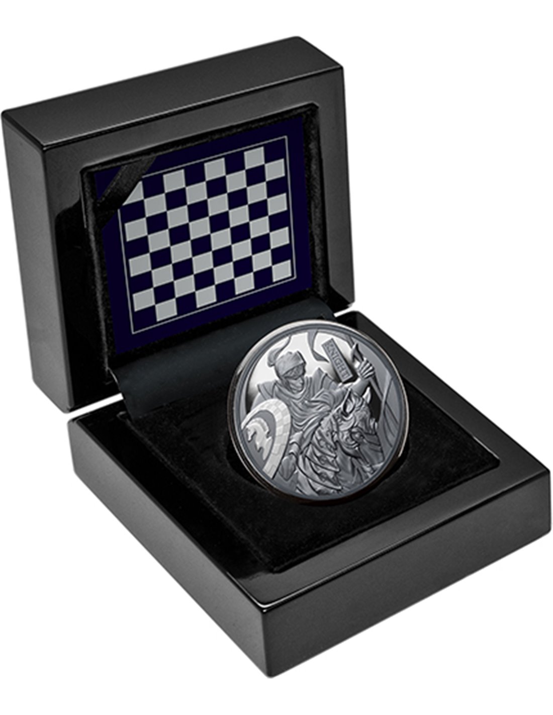 CHESS KNIGHT ARMORED HORSE 1 Oz Серебро Черный Монета Proof 1$ Ниуэ 2024