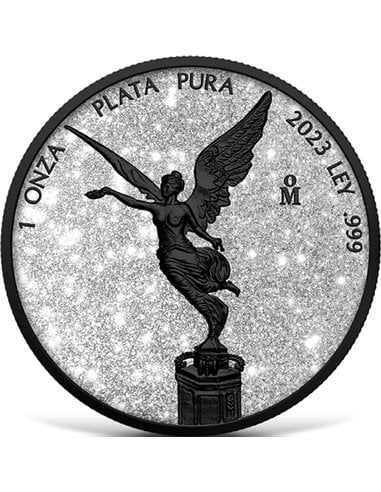 LIBERTAD Polvo de Diamantes y Platino Negro 1 Oz Moneda Plata México 2023