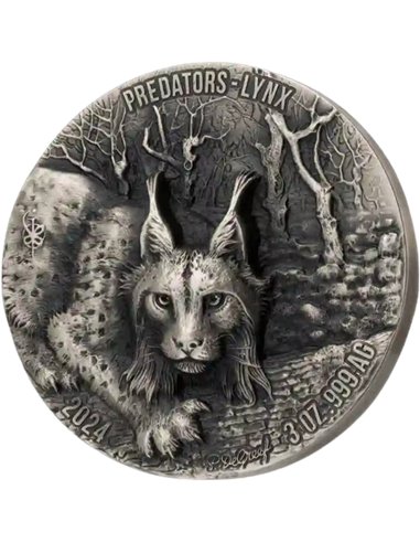 LYNX Predators 3 Oz Монета Серебро 5000 Франков Кот-д'Ивуар 2024