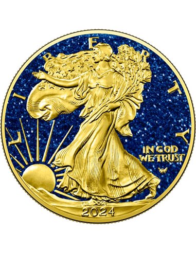 SAPPHIRE EAGLE Precious Gemstone 1 Oz Монета Серебро 1$ США 2024