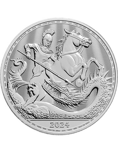 СВЯТОЙ ГЕОРГИЙ И ДРАКОН 1 унция Серебро Монета пруф 2 фунта Великобритания 2024 г.