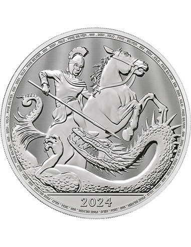 St GEORGE AND THE DRAGON 1 КГ КИЛО Серебро Монета пруф 500 £ Великобритания 2024 г.