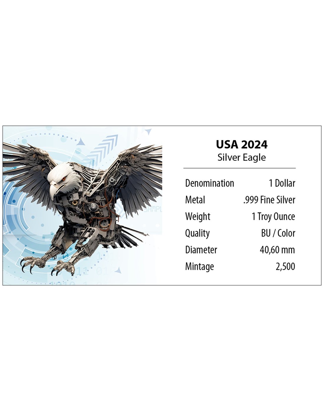 AI CYBER EAGLE 1 Oz Монета Серебро 1$ США 2024