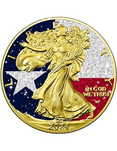 DIAMENTOWA FLAGA Teksasu 1 Oz Srebrna moneta 1 $ USA 2024