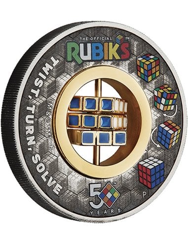 RUBIK'S CUBE 50 Jahrestag 2 Oz Silber Münze 2$ Tuvalu 2024