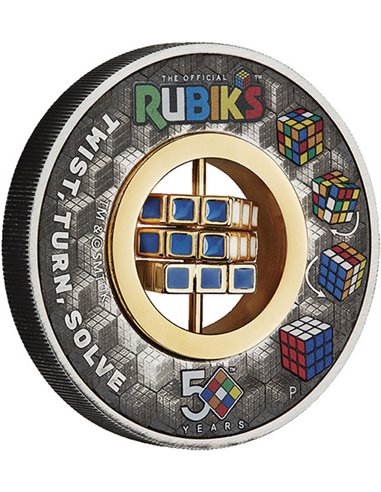 RUBIK'S CUBE 50e Anniversaire Pièce d'Argent de 2 Oz 2$ Tuvalu 2024