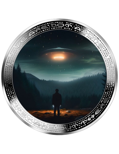 UFO AND HUMAN IN WILDERNESS We are not Alone Moneta Argento 1 Oz 1000 Franchi Camerun 2025