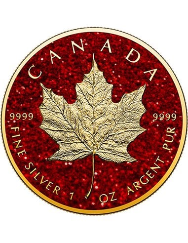 RUBINOWY LIŚĆ KLONOWY Drogocenne kamienie szlachetne 1 Oz Srebrna oin 5$ Kanada 2024