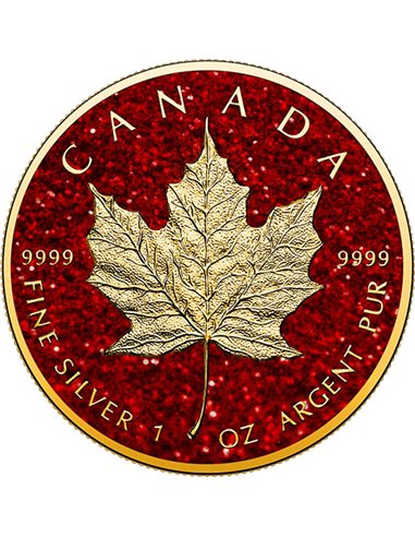 RUBY MAPLE LEAF Precious Gemstones 1 Oz Серебро монета 5$ Канада 2024