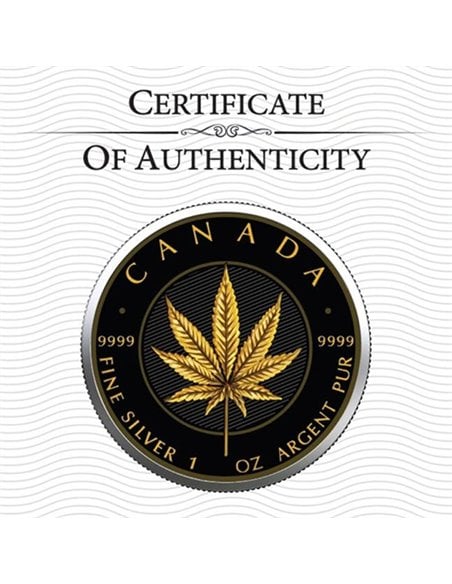 MARIJUANA GOLDEN Maple Leaf 1 Oz Silver Coin 5$ Canada 2022