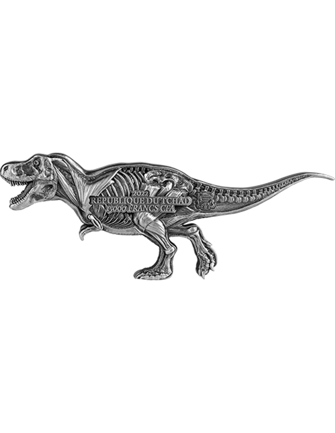 TYRANNOSAURUS DISSECTED T REX Jurassic 3 Oz Silver Coin 15000 Franc