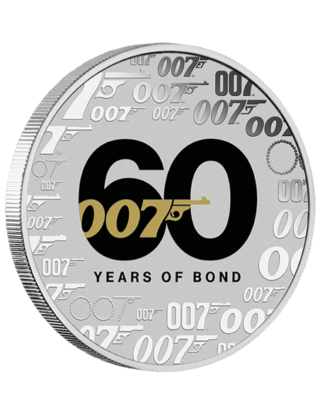 JAMES BOND 60th Anniversary 1 Oz BU Colored Silver Coin 1$ Tuvalu 2022