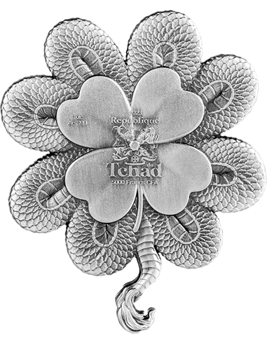 FOUR LEAF CLOVER DRAGON 1 Oz Silver Coin 5000 Francs Chad 2023