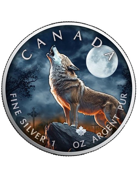 HALLOWEEN Howling Wolf 1 Oz Silver Coin 5$ Canada 2023