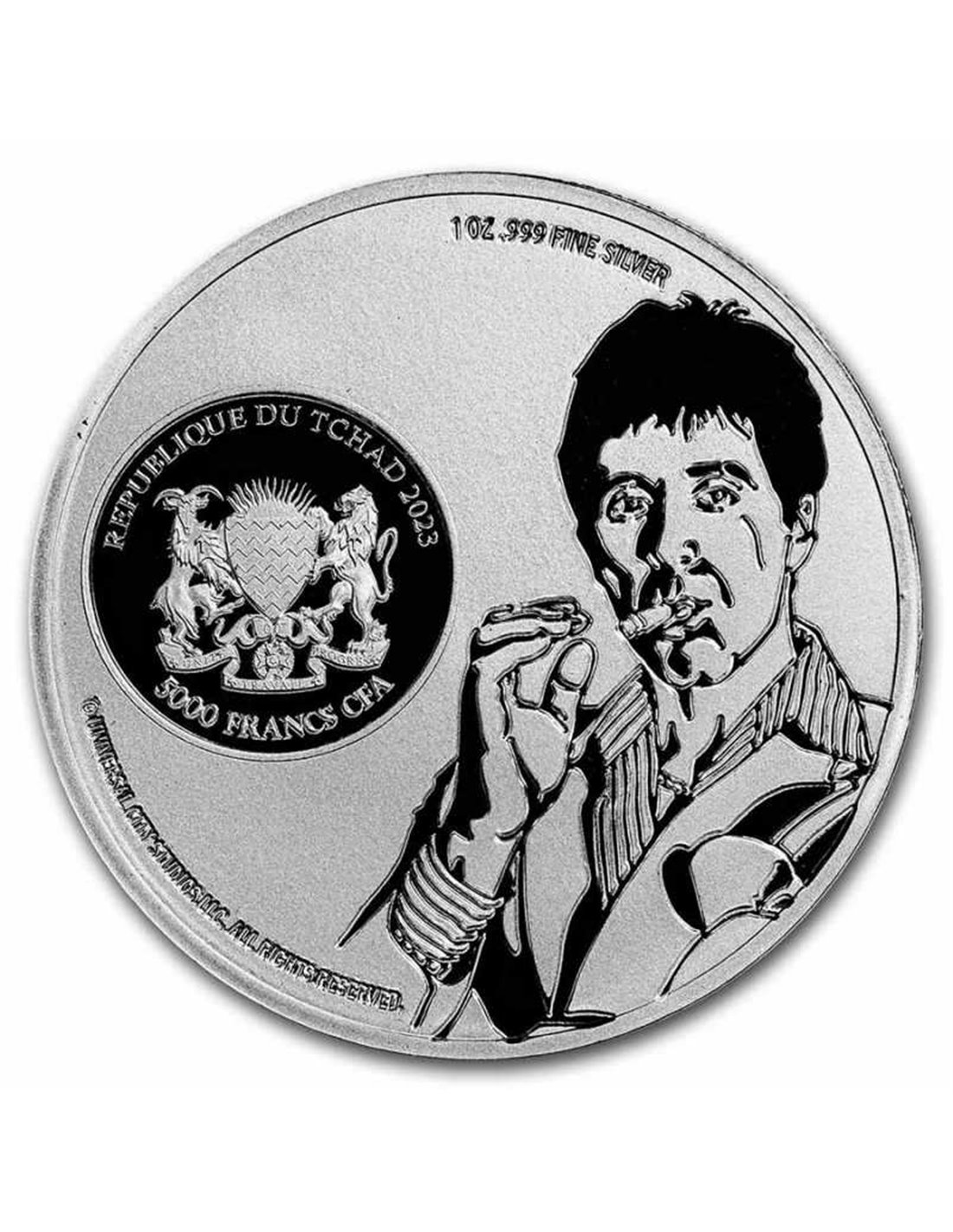 SCARFACE 40th Anniversary 1 Oz Silver Proof Coin 5000 Francs Chad 2023