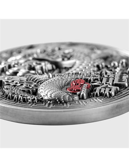 THE DECREE OF THE WOODEN DRAGON 2 Oz Silver Coin 10000 Francs Tchad